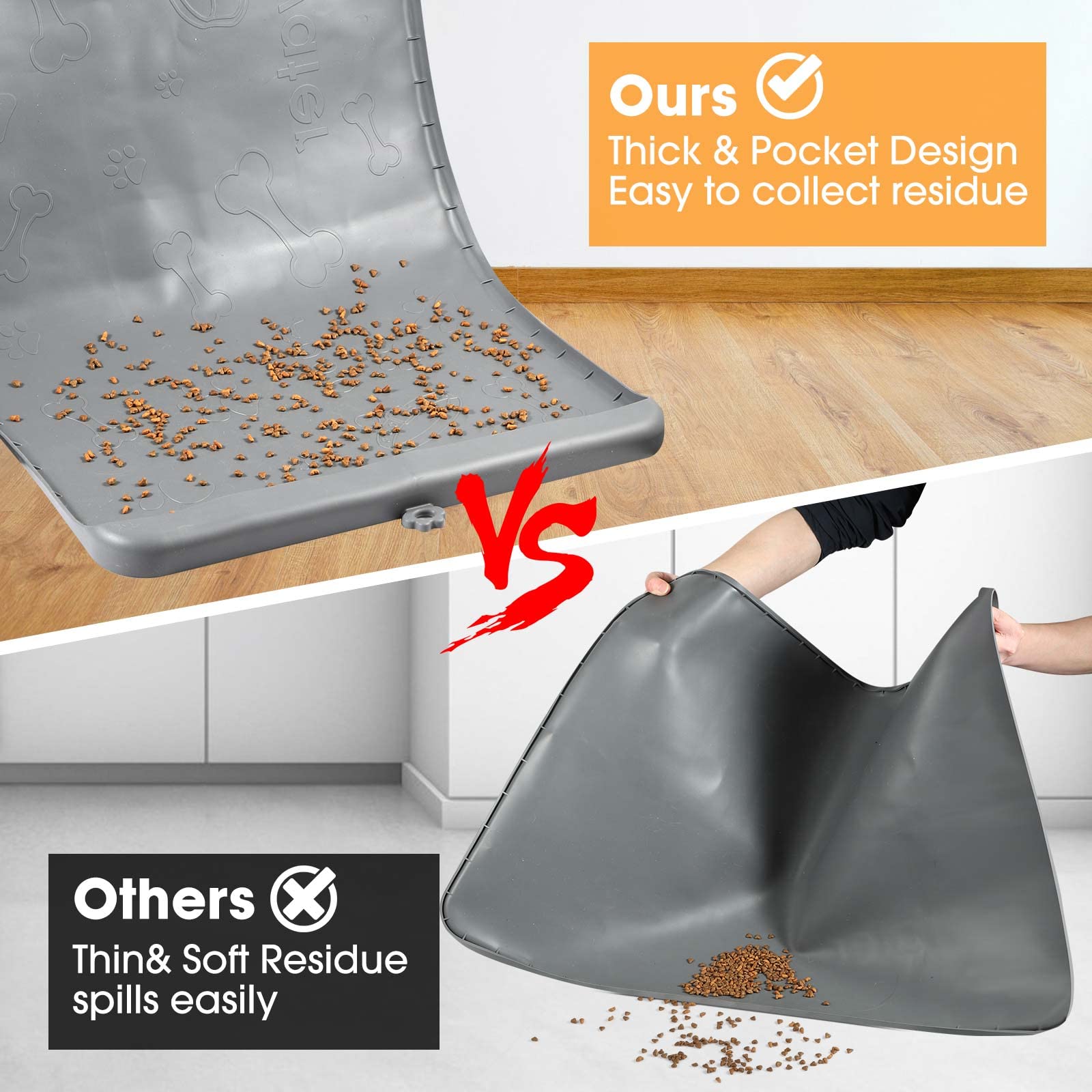 Extra Große Futtermatte Für Hunde & Katzen – 91x61 Cm, Saugstark, Rutschfest, Grau, Für Näpfe & Wasserspender