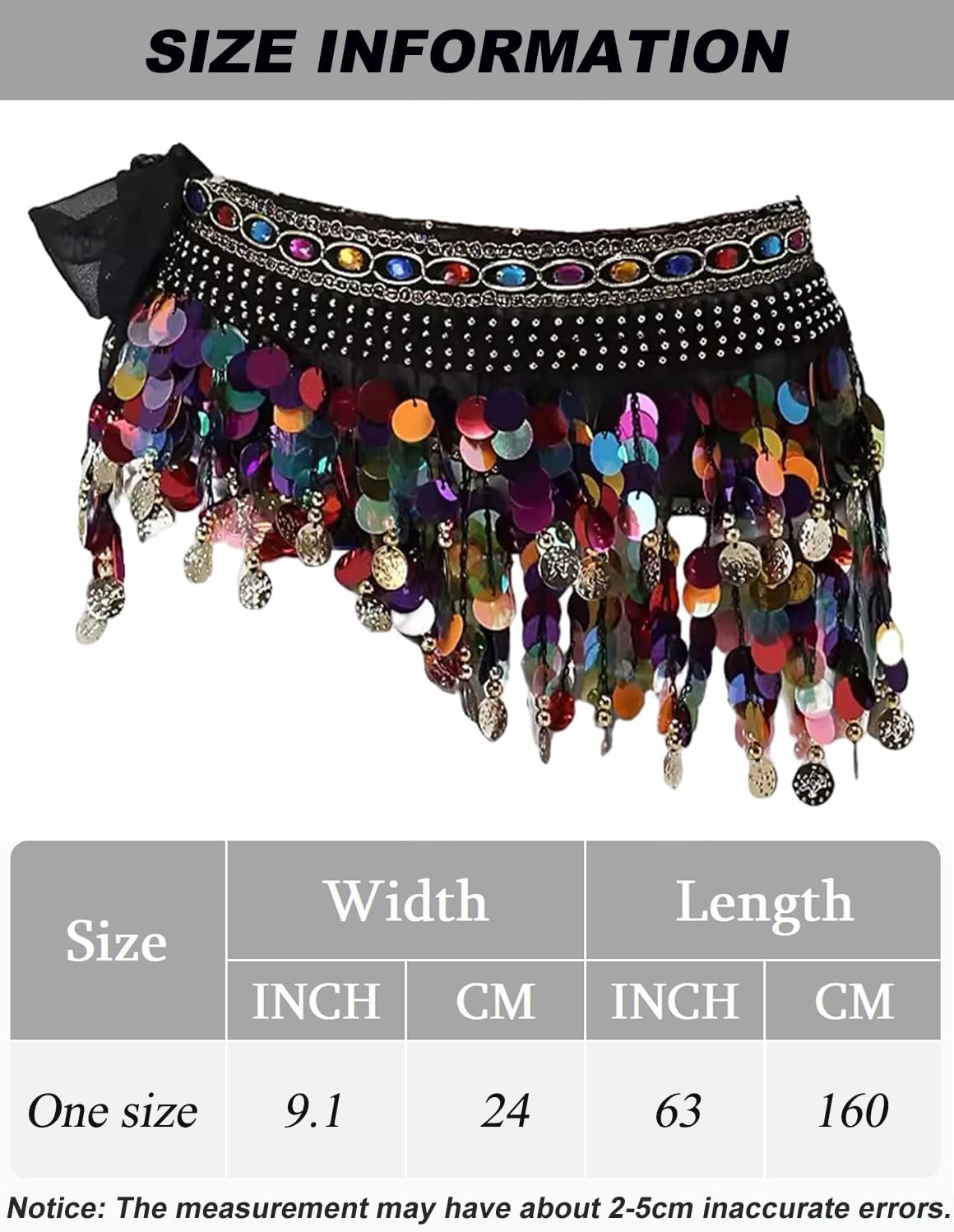 Belly Dance Hip Scarf Coins Plus Size Fringe Skirt, Sequin Fringe Skirt Belly Dancer Costumes for Women - Image 5
