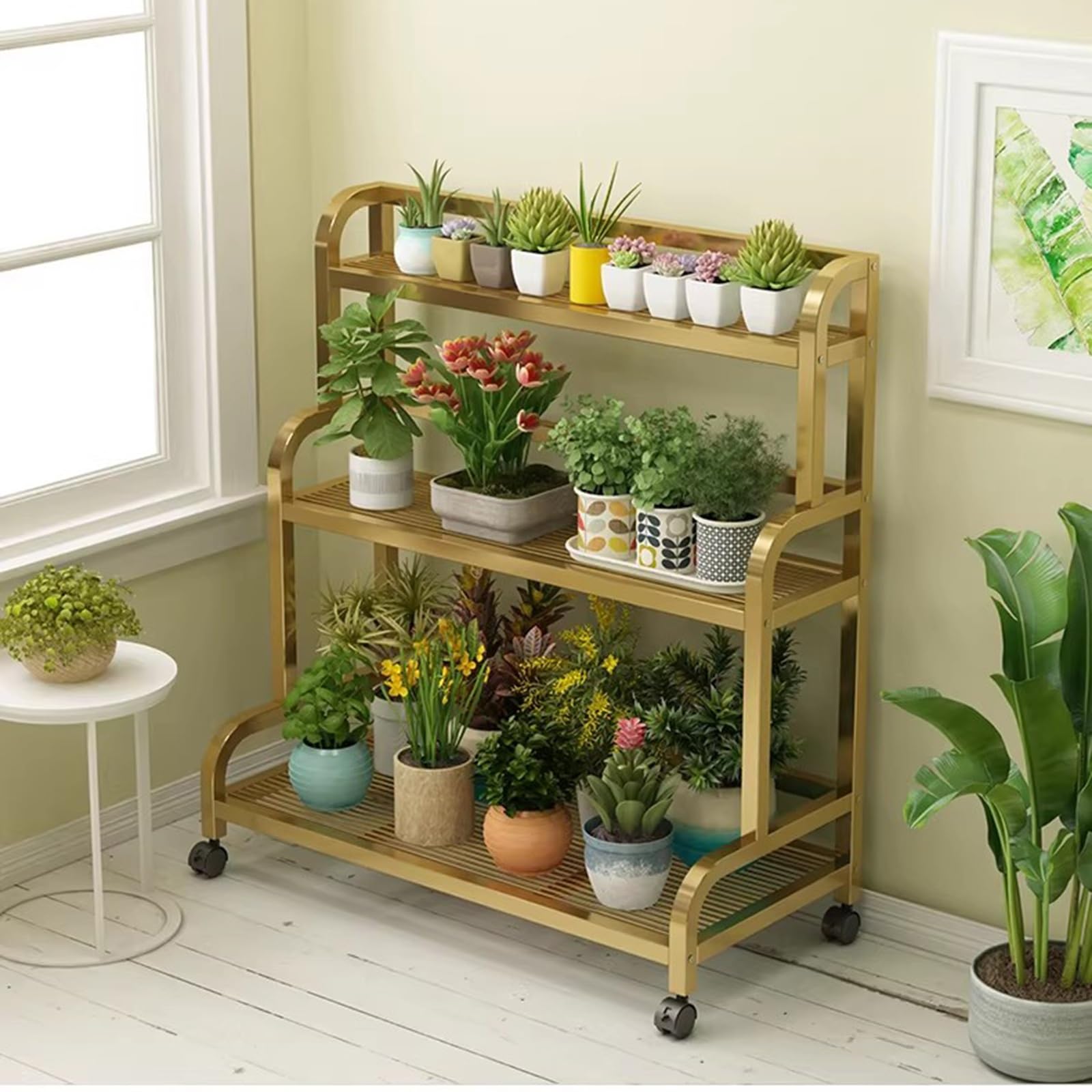 Étagère à Plantes à Plusieurs Niveaux en Fer forgé Blanc - Support pour Pots résistant pour l'intérieur et l'extérieur, idéal pour Les Jardins, Les balcons et Les Salons - 80 x 40 x 102 cm,