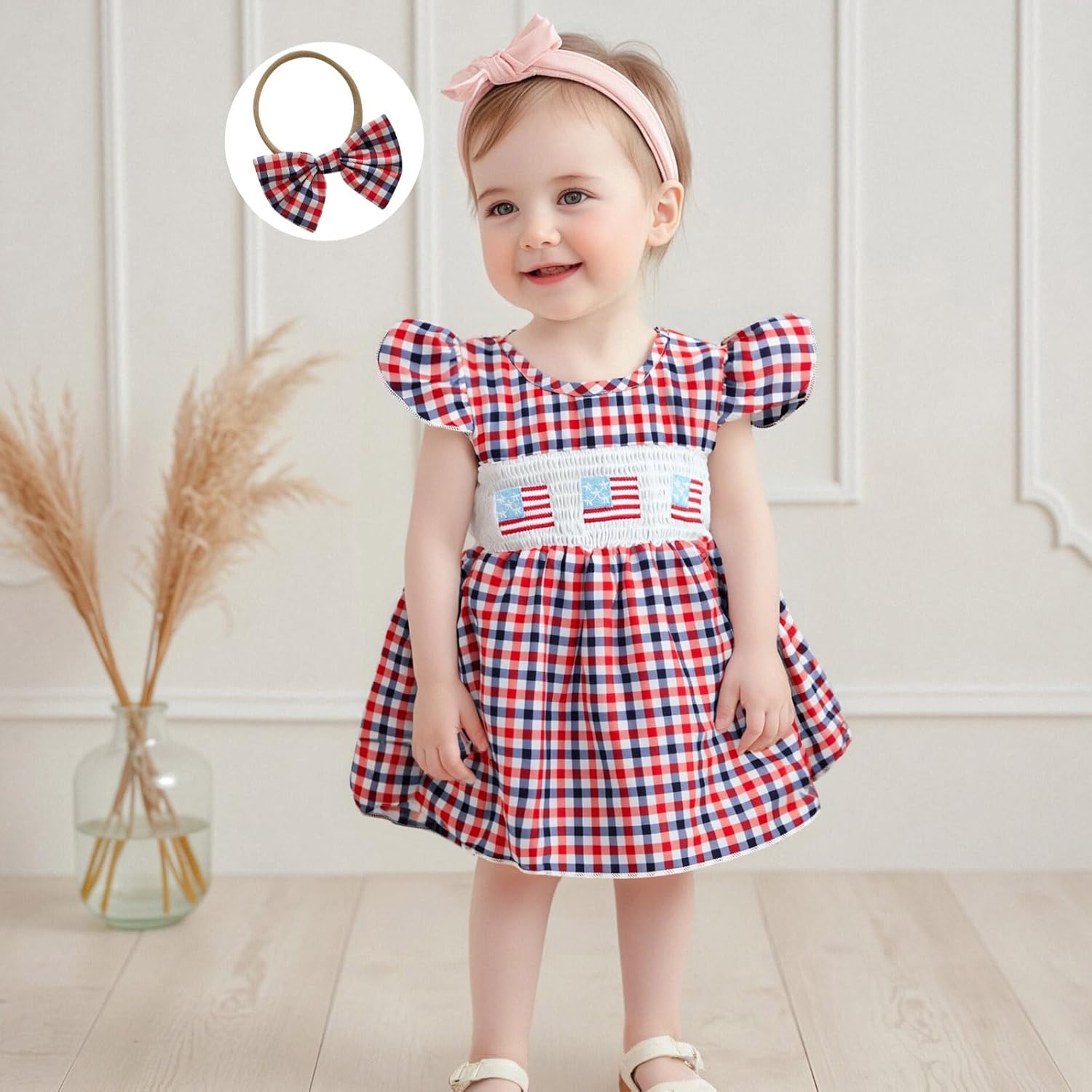 4th of July Outfit Baby Girl Romper Dress My First 4th of July Fly Sleeve Smocked Dress Newborn Cute Summer Clothes - Image 2