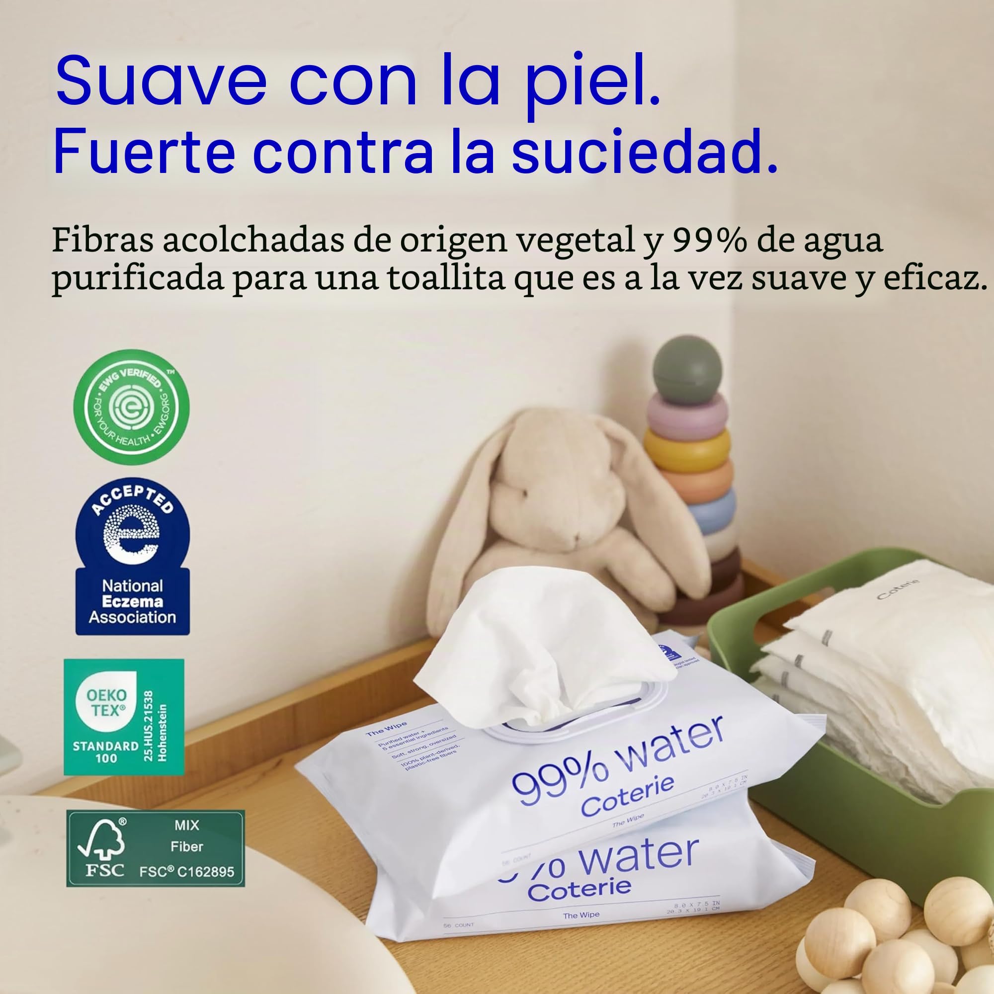 Coterie Toallitas para pieles sensibles, fibras vegetales y sin plástico, 99% de agua, hipoalergénicas, pH equilibrado, sin olor, limpias y suaves para niños, paquete de 16, 896 unidades