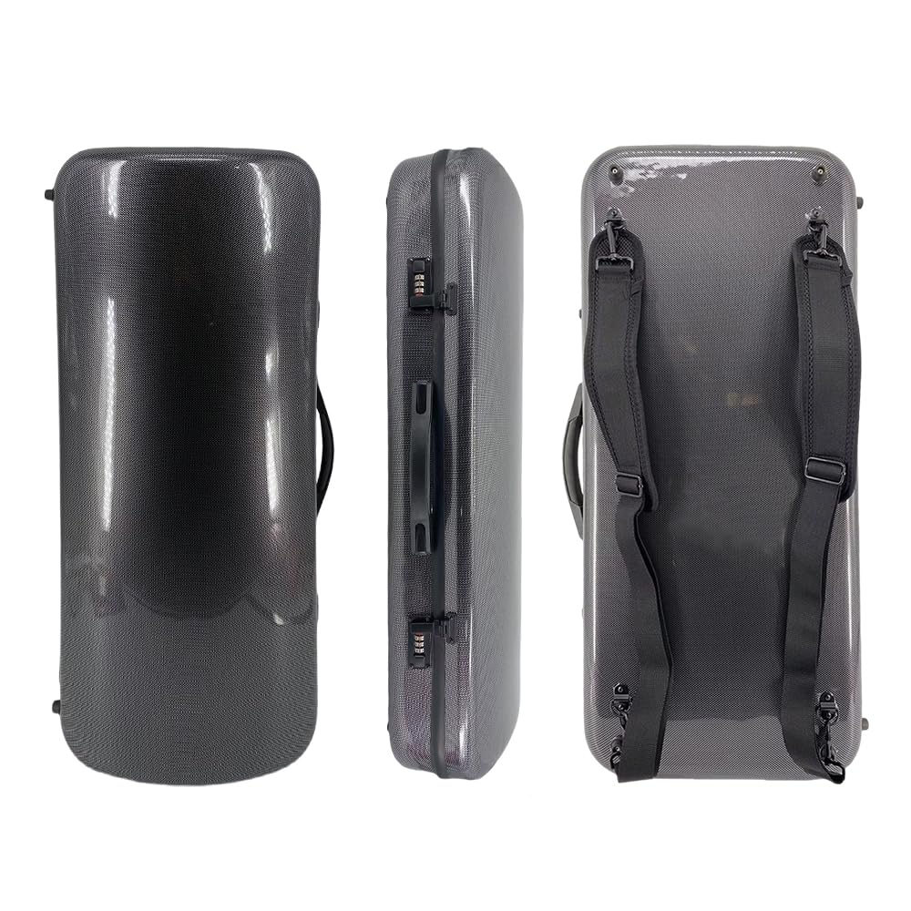 Violín profesional de doble funda (4/4) y viola (16-17 pulgadas), fibra de carbono, con bloqueo de contraseña, 2 correas ajustables, 4 soportes para arcos (negro)