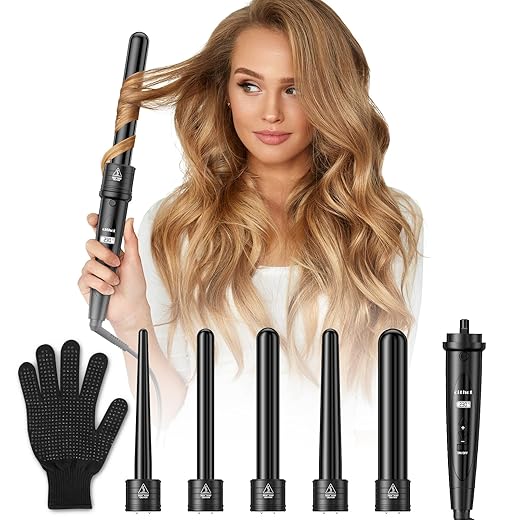 CITHOT Rizador Pelo Profesional 5 en 1 Tenacillas de Pelo con Indicador LCD 80 ° C- 230 ° C Temperatura Ajustable Barras Recambiables 9– 32 mm, Cable 2,0m