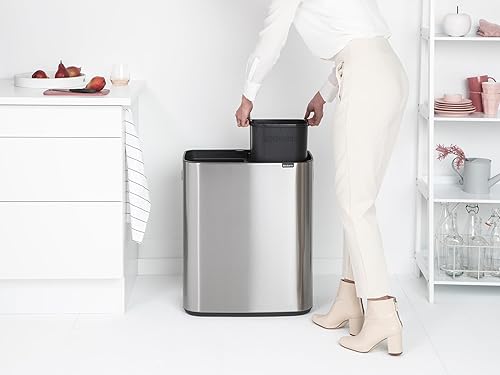 Vista 29 de Brabantia Bo - Cubo de basura – 1 cubo interior de 9.5 galones (acero mate FPP) cubo de basura para residuos/reciclaje, compartimento extraíble +