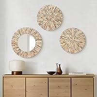 TEIPAI Boho 3PCS Mother of Pearl Mirror Wall Decor - Handcrafted Mosaic Art Plates for Living Room, Bedroom, Hallway (Dark Brown)
