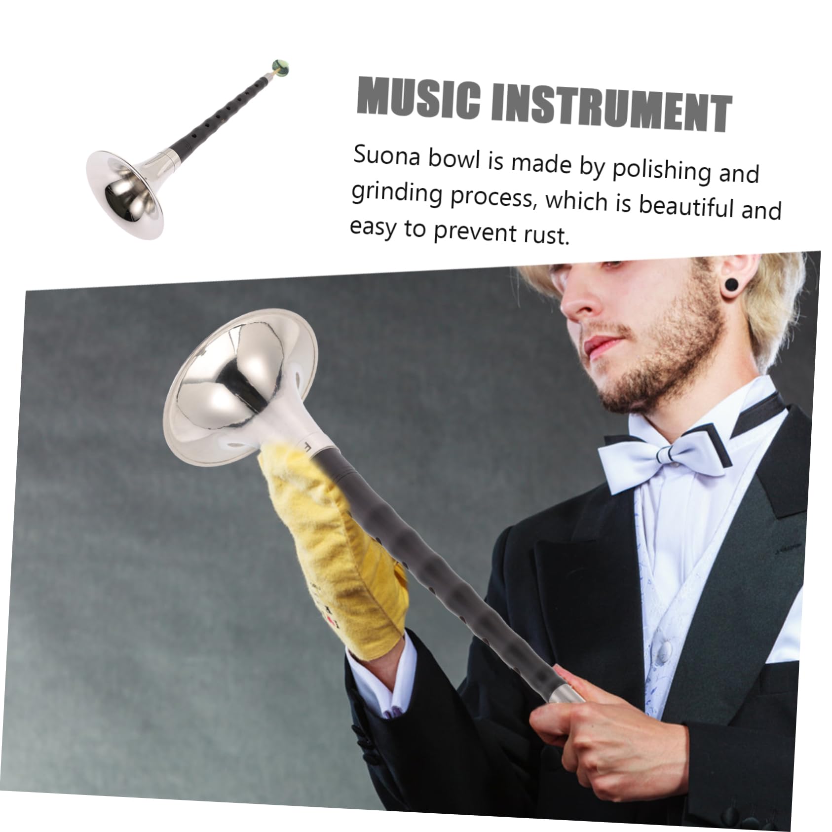 Instrument à Vent Traditionnel Facile à Jouer et Transporter Suona Chinois en Bois et Cuivre Léger pour Débutants et Professionnels en Pratique Musicale