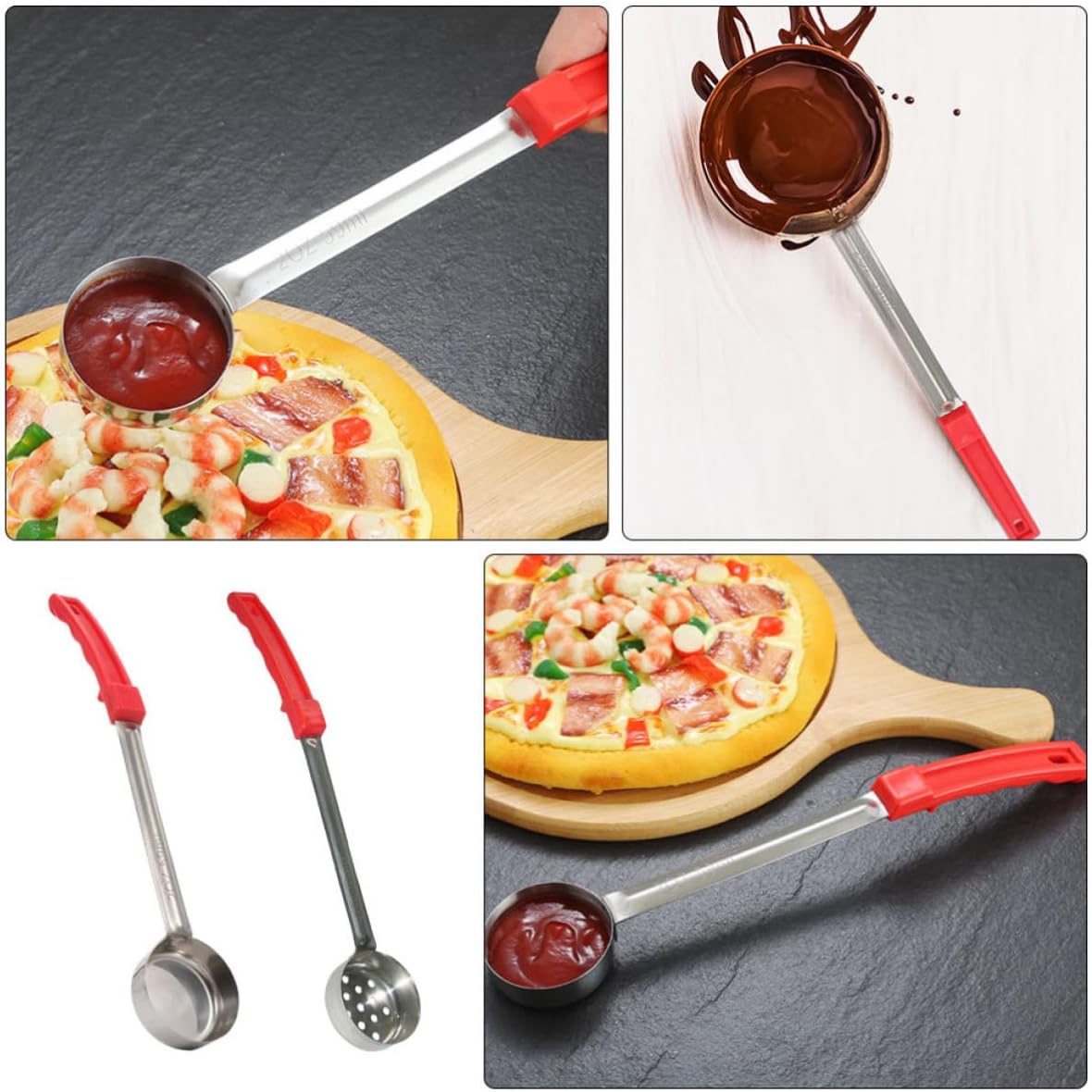 2pcs Stainless Steel Pizza Sauce Serving Scoop Long Handle