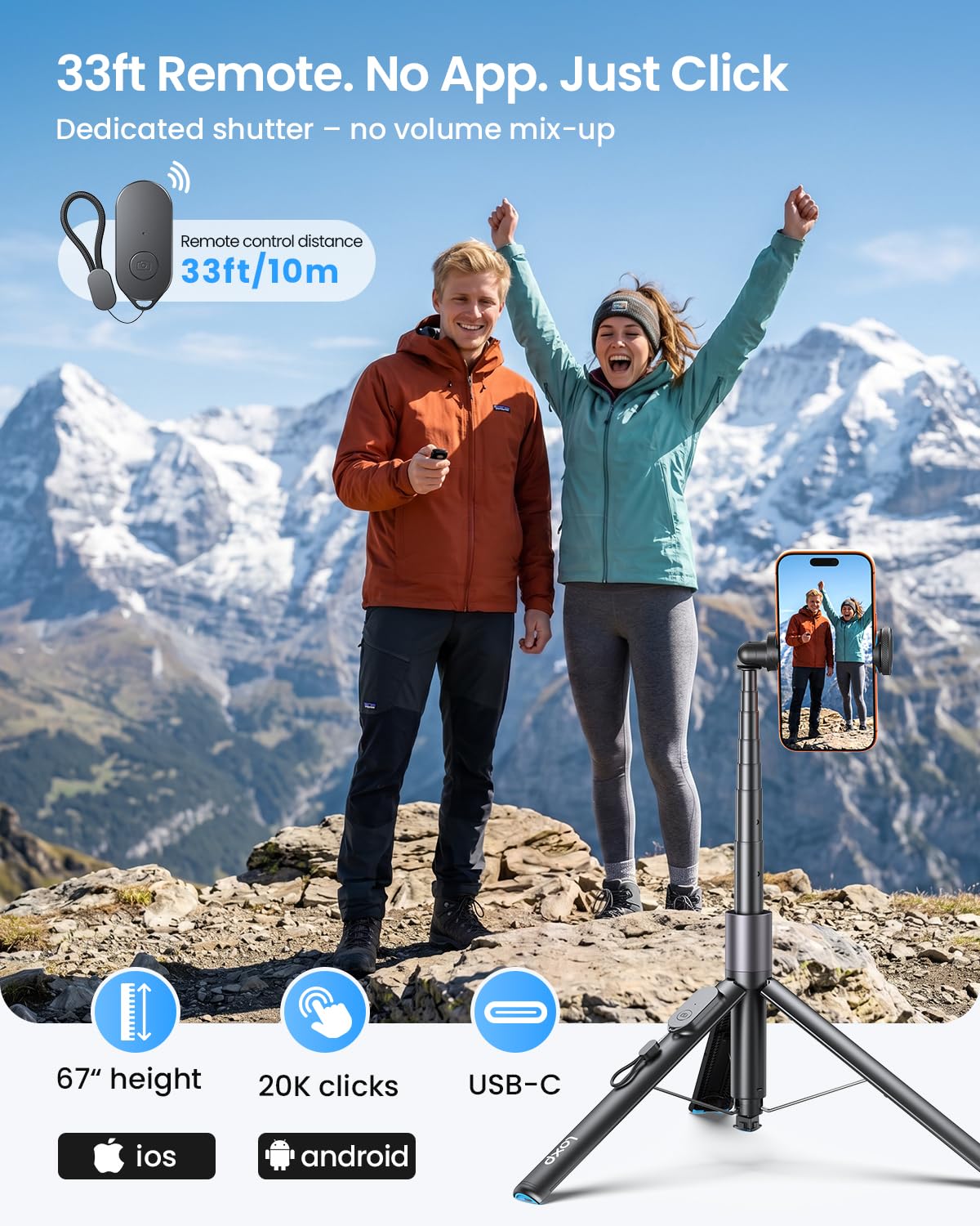 LOXP Treppiede per telefono da 67 '' con telecomando, apertura automatica