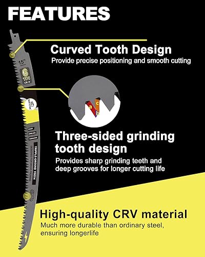 Miniatura 7 de DARTOTEK - Hojas de sierra recíproca de dientes japoneses de 15 pulgadas, 4 piezas, hojas de podar 6TPI con borde curvado para madera, corte de