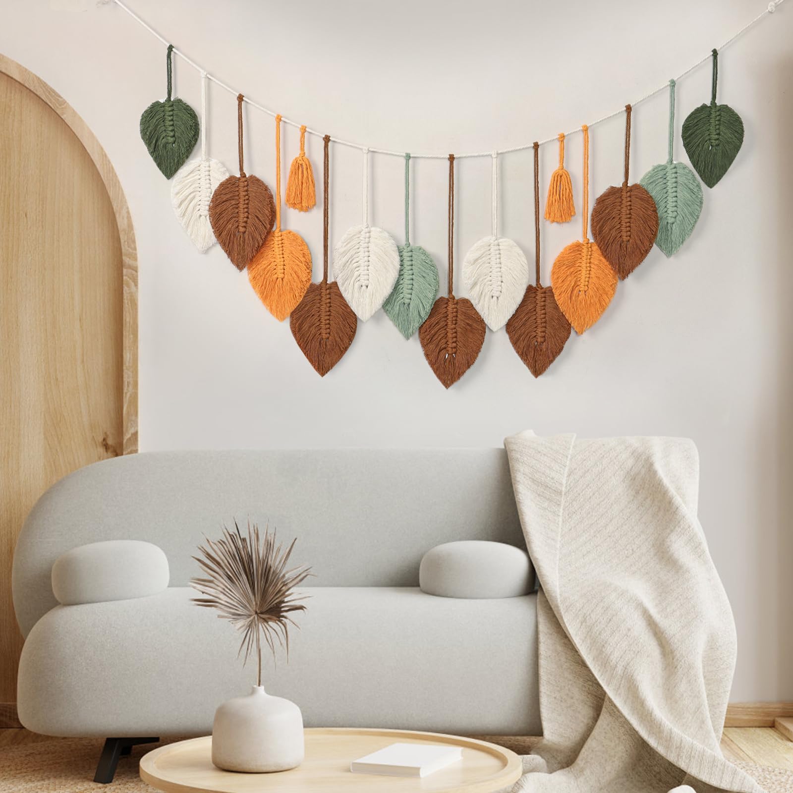 Betylifoy Arazzo da parete in macramè con foglie, decorazione bohémien per cameretta, camera da letto e soggiorno