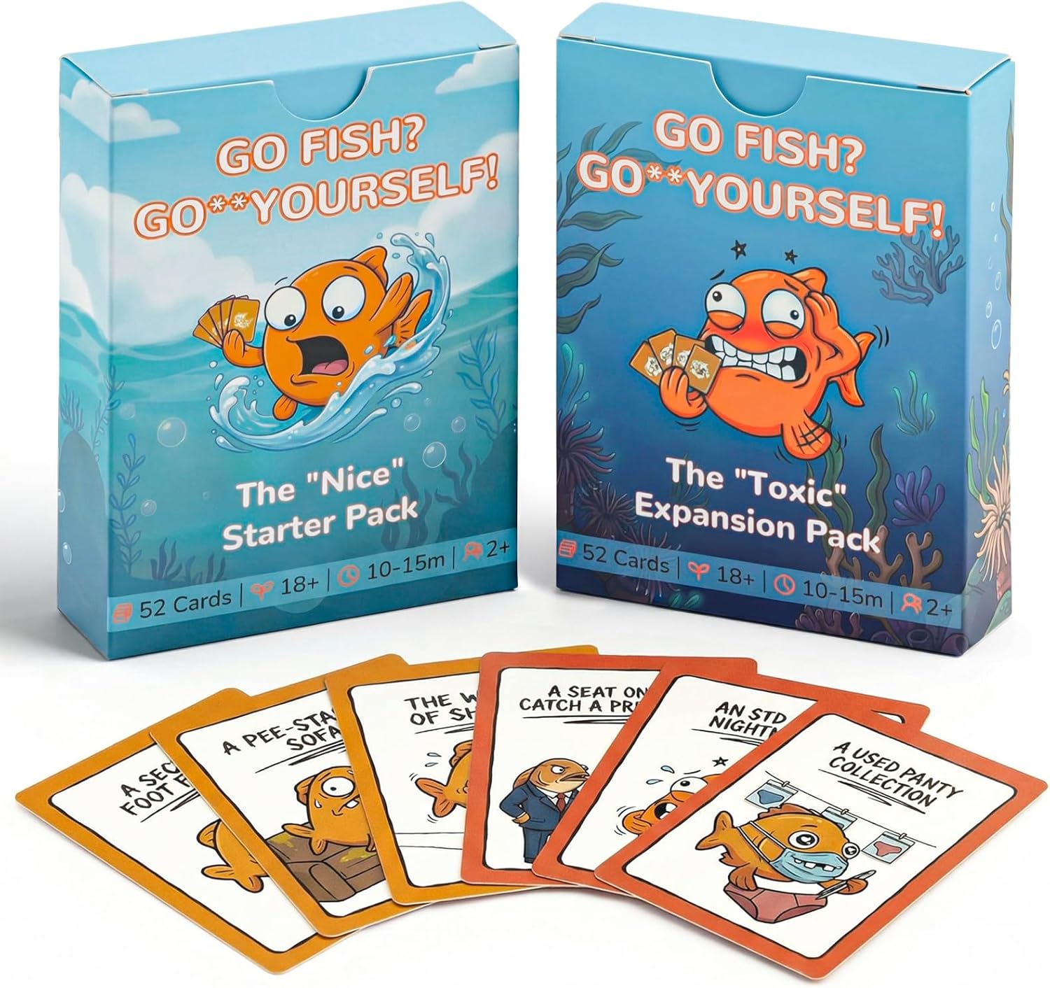 Go Fish Yourself Adult Party Game Bundle - 104 Large Cards (Starter & Expansion Pack Included) - Spill-Resistant Matte Finish - Hilarious Card Games for Mature Party Nights & Gifts
