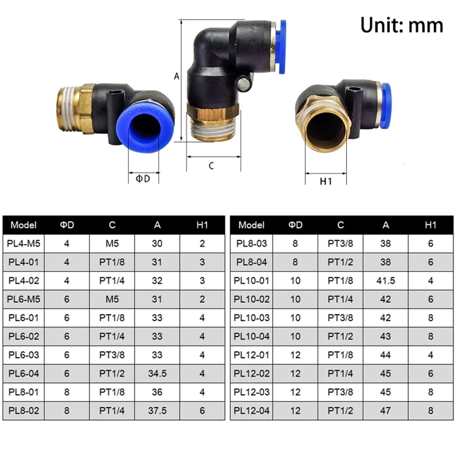 PD 4/5/8/10/12 MM Raccordo a Sgancio Rapido Compressore Accessori Pneumatici Raccordi 10 Pz (12-01)