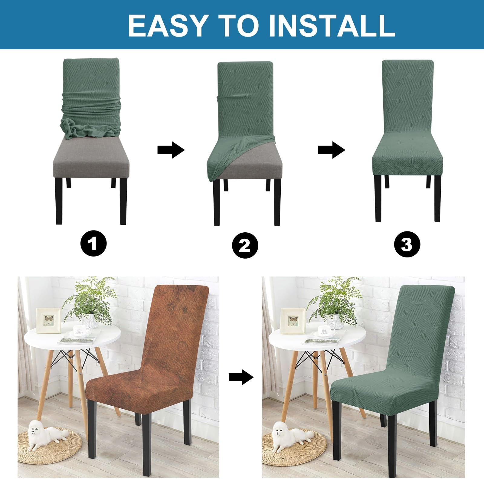 Ystyle Coprisedie con Schienale 6 Pezzi, Elasticizzato Copri Sedie Soggiorno Cucina, Universali Coprisedia Elasticizzati, Moderno Fodere per Sedie Antigraffio Gatto, Verde