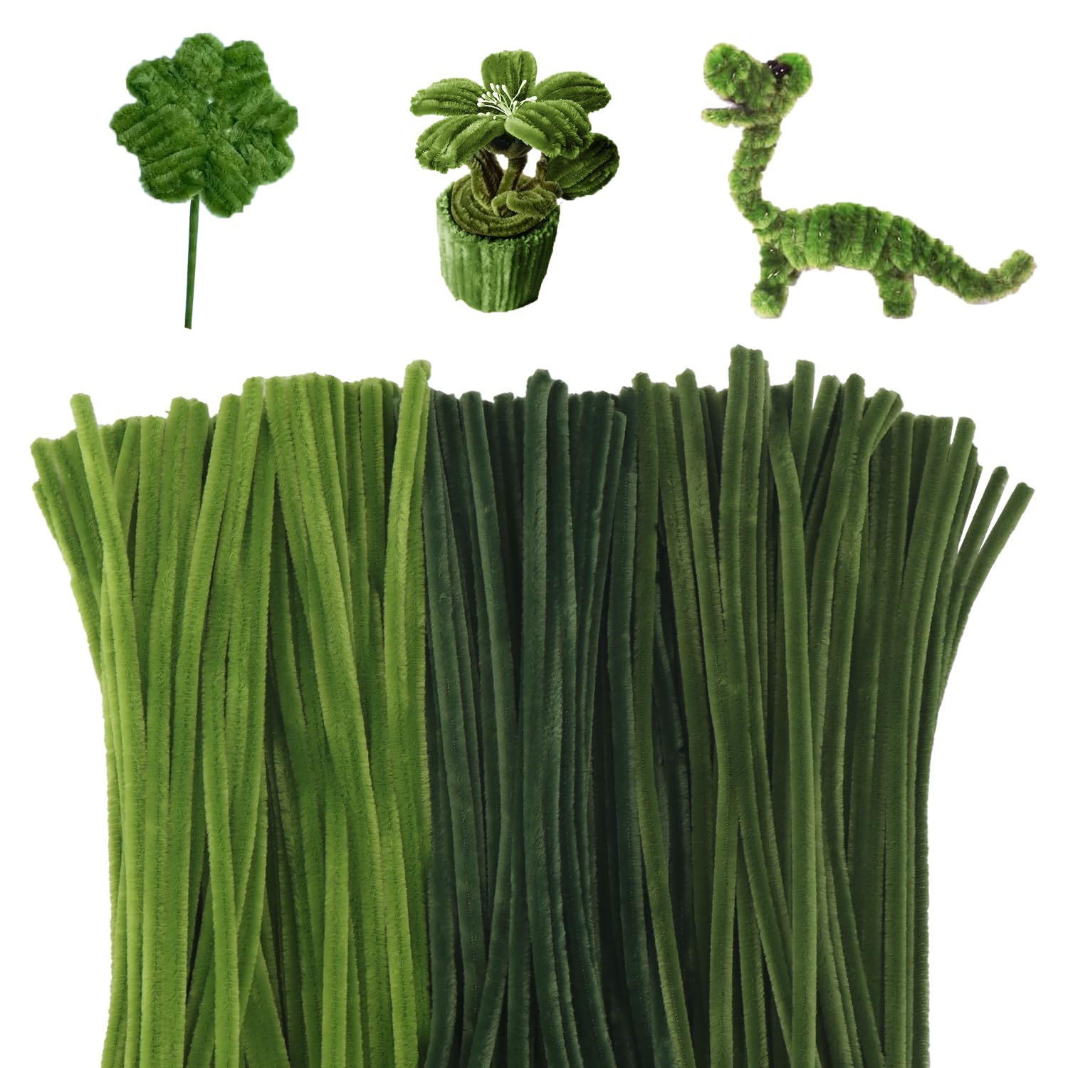 300Pcs Pipe Cleaners for Craft 30cm, 3 Different Pink Pipe Cleaners, DIY Pipecleaners Chenille Cord for Crafting Gift, Flexible Plush Chenille Stem for Craft Project (Green)