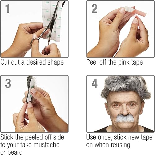 Miniatura 3 de Mustaches Barba falsa de noble autoadhesiva para niños, doble cara 3M, yeso médico autoadhesivo para barbas falsas, color gris y blanco