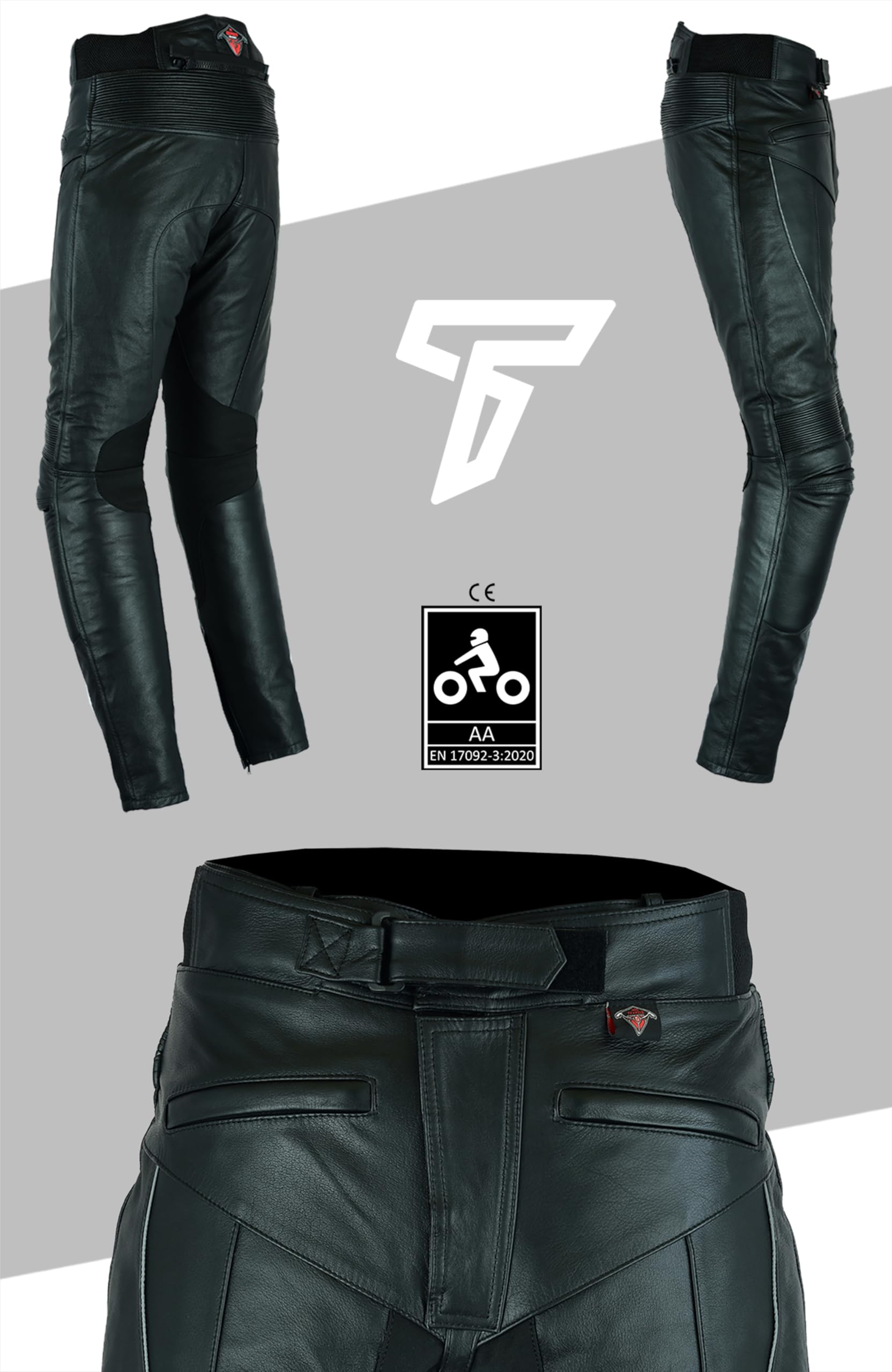 Texpeed motorradhose leder wasserdicht herren mit protektoren - Schwarz Vollnarbiges Lederhose echtleder mit rüstung (EN 1621-1) Biker gepanzerte - 4XL Taille/Regülar Bein