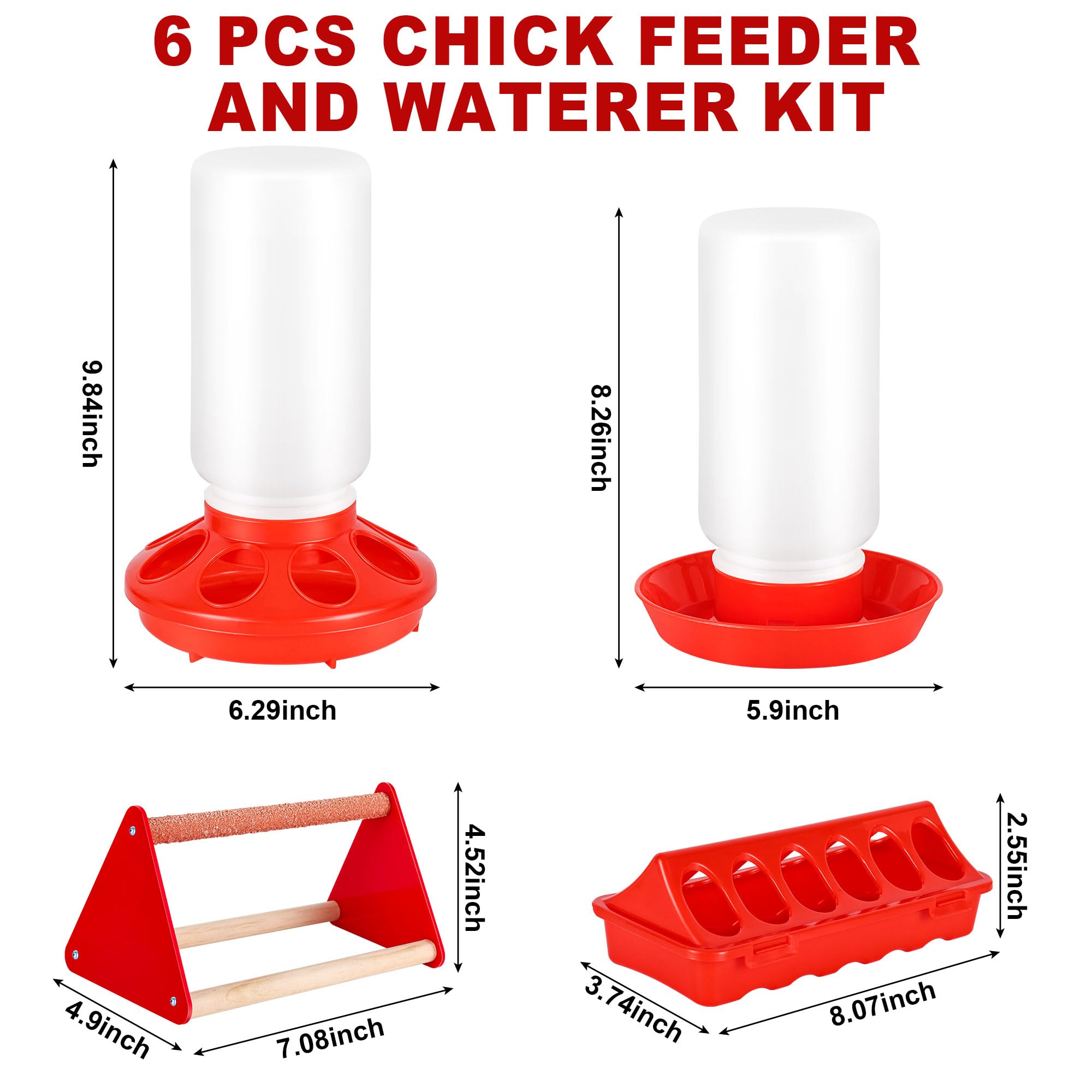 ROSTIUTE Chick Feeder and Waterer Kit, Baby Chick Starter Kit with Chick Perch for Small Poultry Ducks Quail