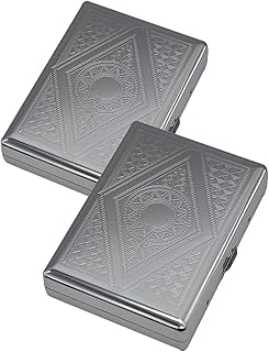 2 Pack Metal Cigarette Case for Regular,King and 100's Size,Holds 20, Portable Double Sided Spring Clip(100mm, Silver)