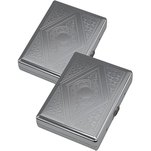 2 Pack Metal Cigarette Case for Regular,King and 100's Size,Holds 20, Portable Double Sided Spring Clip(100mm, Silver)