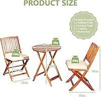 Vista 5 de Juego de 2 mesas y sillas de bistró al aire libre, juego de bistró plegable para patio con cojín acolchado y mesa de centro redonda para patio