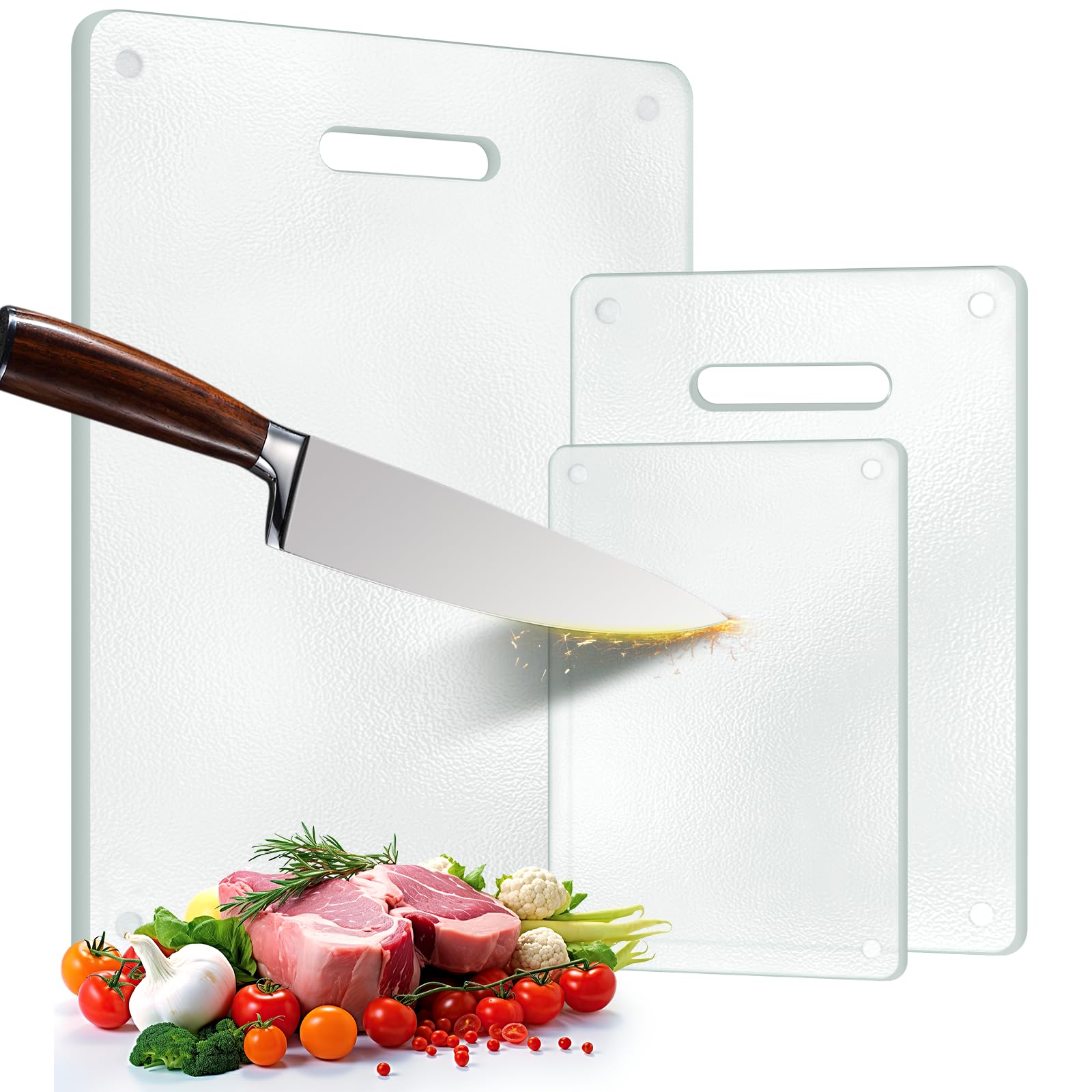 Photo 1 of 3 Pack Glass Cutting Boards for Kitchen Counter, Clear Tempered Glass Cutting Board Set with Handle (16"x12" & 12"x8" & 9"x6"), Scratch Resistant, Dishwasher Safe, Non-toxic