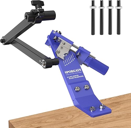SporGain [Actualizado] Afilador de Cuchillas para Cortacésped 15°-45° Marco Ajustable con Rodamiento de Bola, Mango de Fabricación para Cuchillas