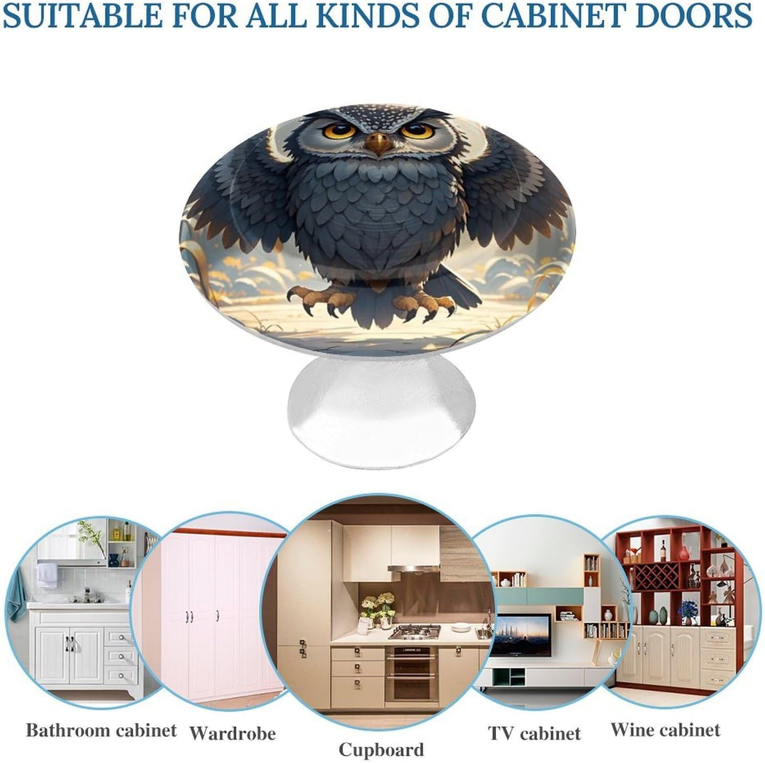 Round Cabinet Knob 2 Pack Kitchen Drawer Knobs Stainless Steel Round Drawer Pulls Modern Cabinet Hardware Anime Owl Drawer Hardware for Dresser Closet Door Knobs image 3