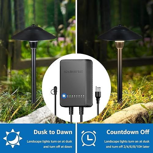 Miniatura 3 de SUNVIE Kit de Iluminación LED Todo en Uno para Senderos, Paquete de 8 Luces de Paisaje de Bajo Voltaje con Transformador y Cable 162 AWG de 100