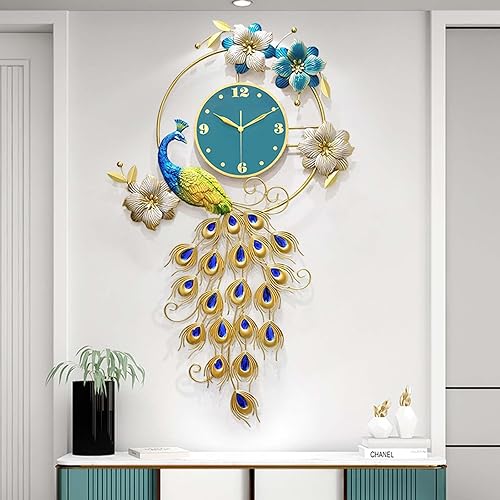 Miniatura 3 de Reloj de pared grande con diseño de pavo real, silencioso, 3D, creativo, de mediados de siglo, decorativo, grande, pavo real, para sala de estar,