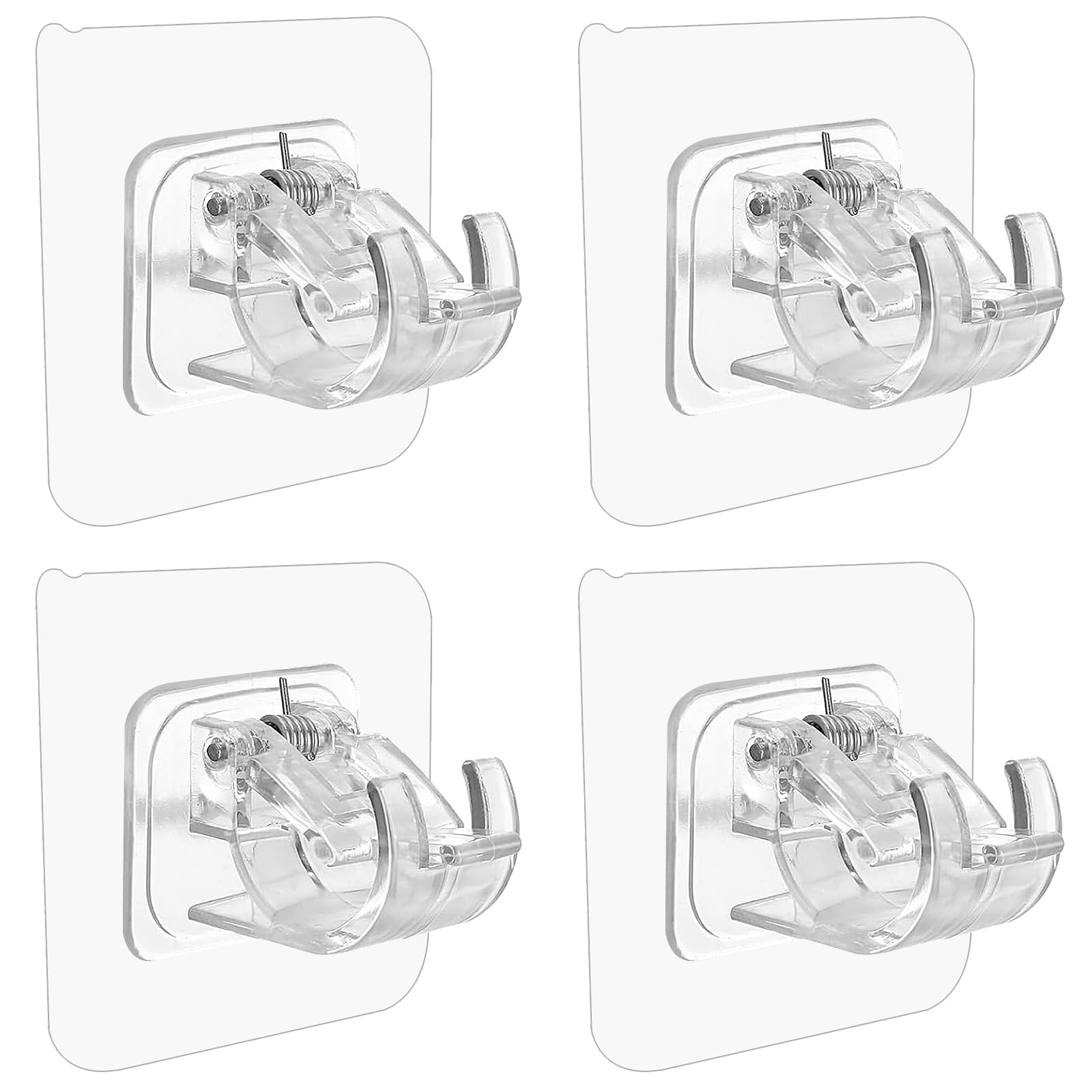 LICQIC 4 Pcs Self Adhesive Curtain Rod Bracket, Curtain Pole Wall Brackets Fixing Rod Holder, No Drill Drapery Hook Holder for for Home Kitchen Bathroom (Transparent)
