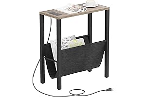 Narrow Side Table with Charging Station & Pouch for Small Spaces