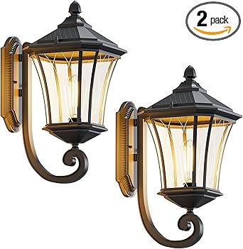2 Pack Outdoor Wall Lights with Clear Glass Casing for Garage, Doorway, Entryway Patio and Bedside Christmas Decorations Indoor, Waterproof Exterior Wall Light Fixtures with E26 Base Socket