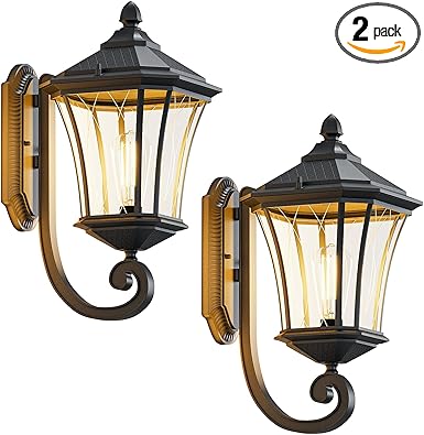 2 Pack Outdoor Wall Lights with Clear Glass Casing for Garage, Doorway, Entryway Patio and Bedside Christmas Decorations Indoor, Waterproof Exterior Wall Light Fixtures with E26 Base Socket