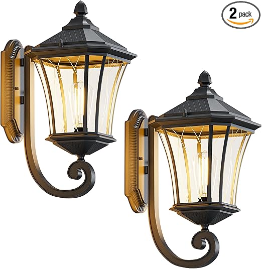 2 Pack Outdoor Wall Lights with Clear Glass Casing for Garage, Doorway, Entryway Patio and Bedside Christmas Decorations Indoor, Waterproof Exterior Wall Light Fixtures with E26 Base Socket
