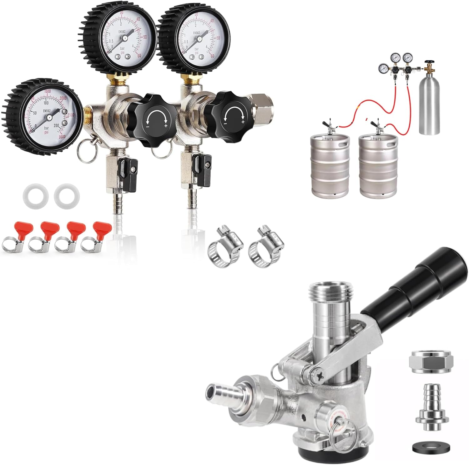 Dual Output Keg Co2 Regulator and All Stainless Steel Sankey D Keg Coupler