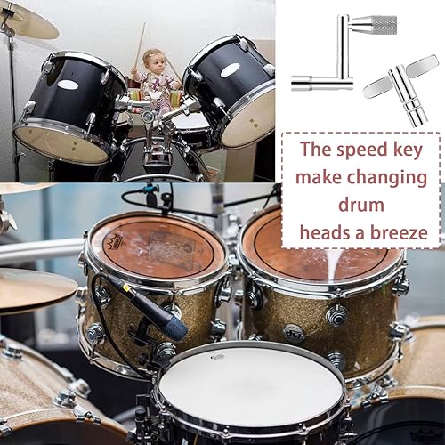 Miniatura 5 de Juego de 4 llaves de tambor, paquete de 3 llaves de afinación de tambor con llave de velocidad de movimiento estándar continuo, afinador de llaves
