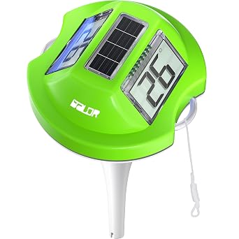 BALDR Pool Thermometer Floating Easy Read, Solar Digital Pool Thermometer with Dual Large Screens, IPX7 Water Temperature Gauge for Inground Above Ground Pools & Spas Green