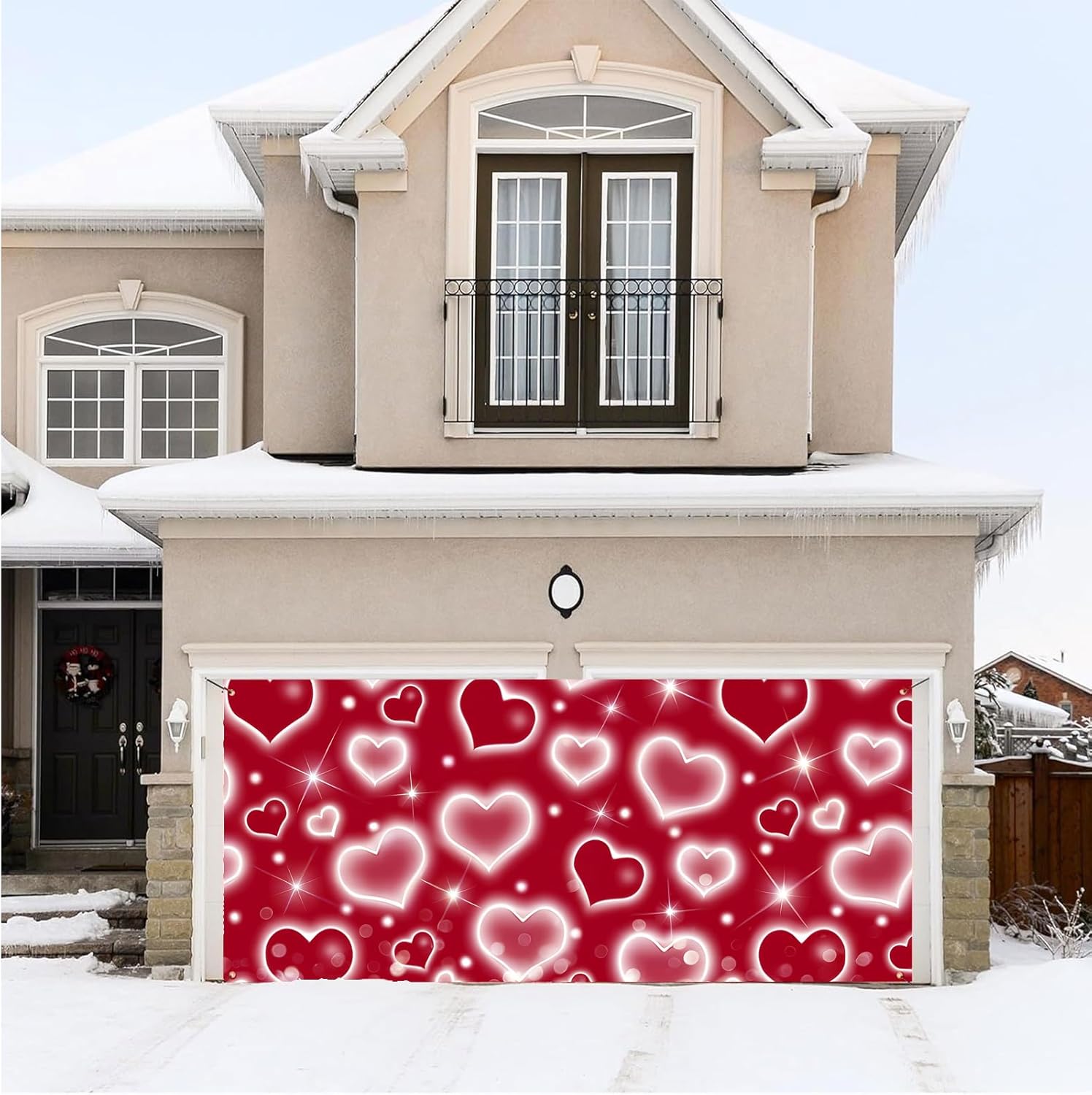 Valentines Garage Door Backdrop 10 x 5 ft, Red Early 2000s Love Heart Garage Door Cover 90s Y2K Happy Valentine's Day Mothers Day Holiday Indoor Outdoor Wall Banner Decoration