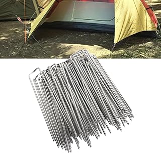 Estacas de Jardim 50 Peças, Estacas de Aço Galvanizado Em Forma de U Estacas de Jardim Pinos de Paisagem Grampos de Paisagem Galvanizados para Proteger Cercas Barreira de Ervas