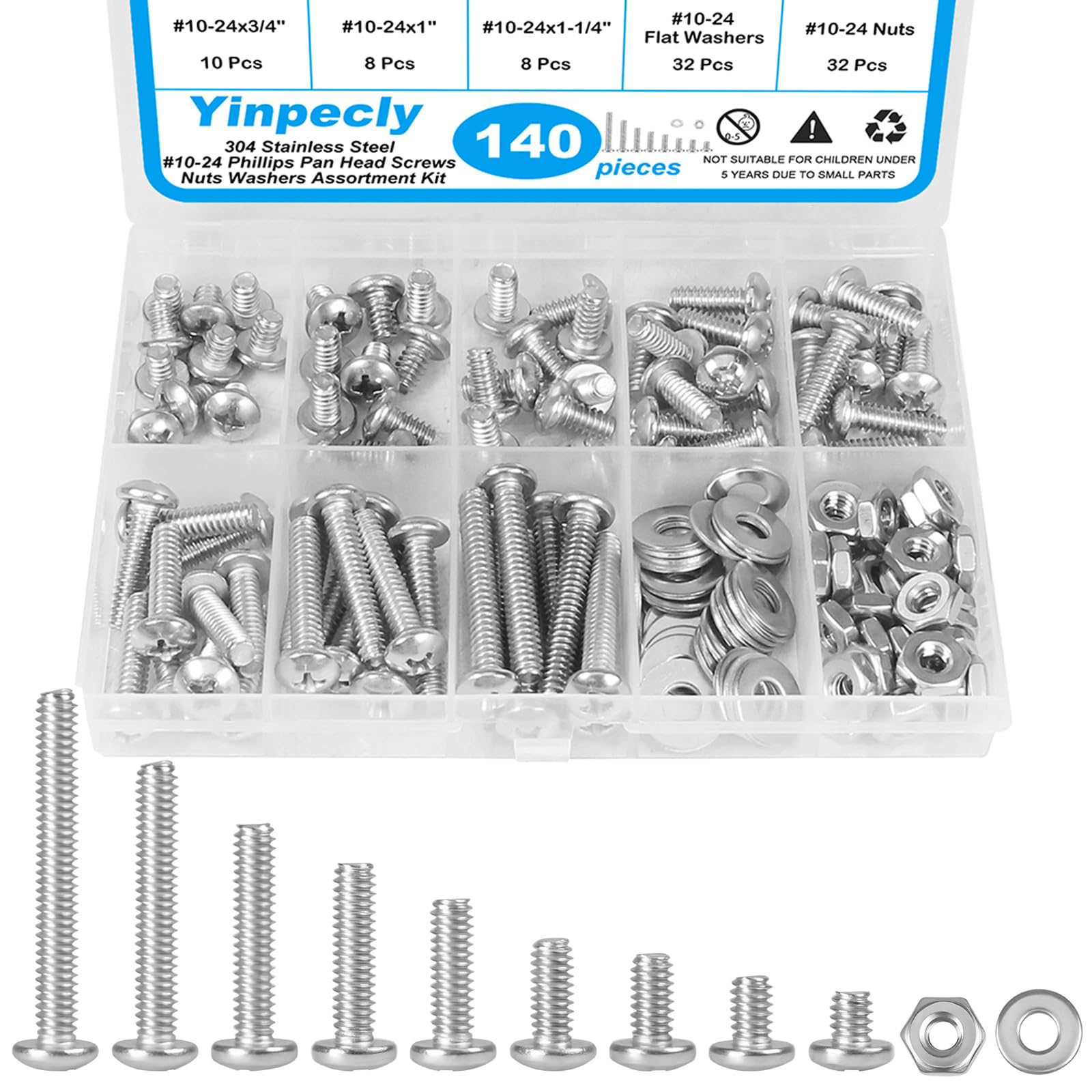 140pcs #10-24 Machine Screws, Nuts & Washers Kit -1