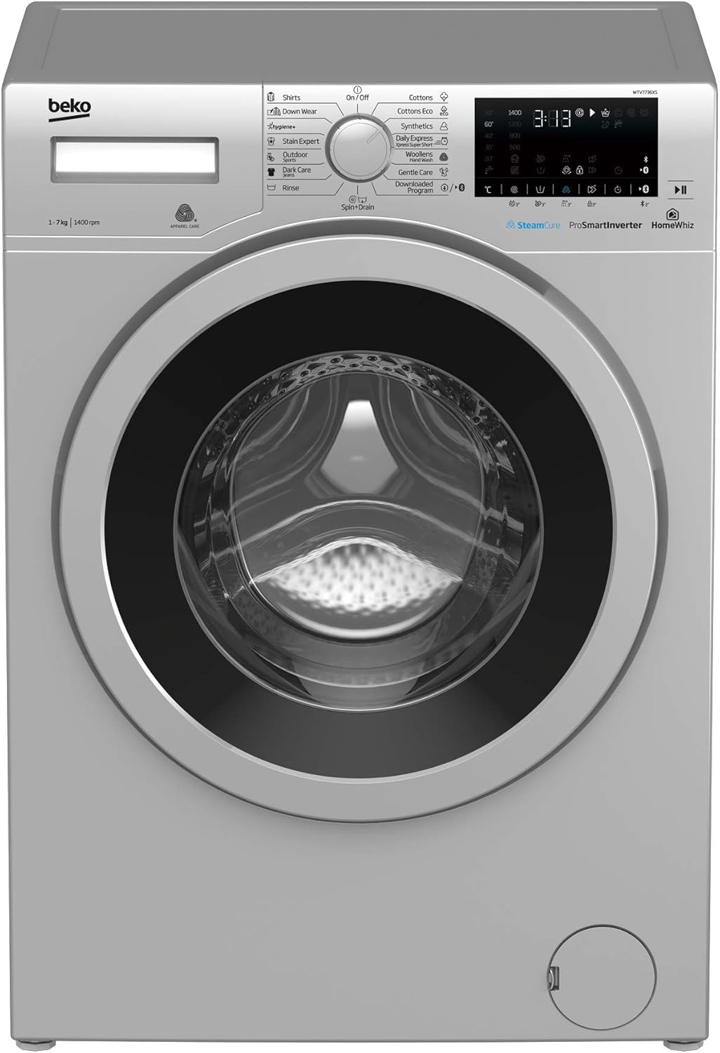Beko 7 Kg 1400 RPM 15 Programs Front Load Washing Machine, Silver Wtv7736XS"Min 1 year