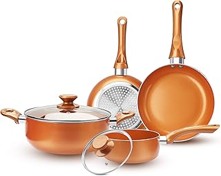 FRUITEAM 6-piece Nonstick Kitchen Cookware Set, Ceramic Coating Cooking Pot and Pans Set, Stock Pot/Milk Pot/Frying Pans S...