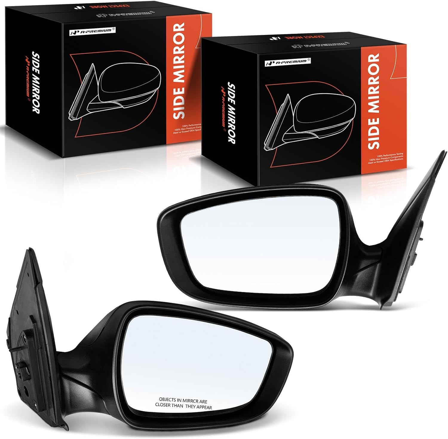 A-Premium Pair (2) Driver and Passenger Side Power Door Mirror - Compatible with Hyundai Accent 2012-2017 - Heated Manual Folding Black Outside Rear View Mirror - Replace# 876101R220