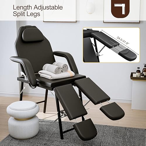 Miniatura 2 de Paddie Silla portátil de tatuaje para cliente, mesa de masaje plegable para esteticista con bolsa de almacenamiento, reposapiés divididos ajustables