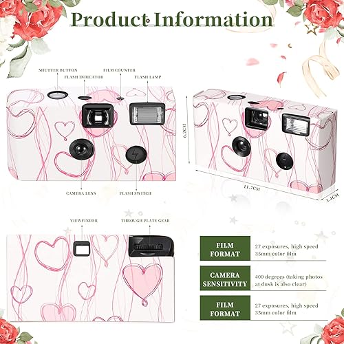 Miniatura 3 de Paquete de 16 cámaras desechables para bodas, cámaras de película de un solo uso de 1.339 in, cámaras desechables a granel con flash para bodas,