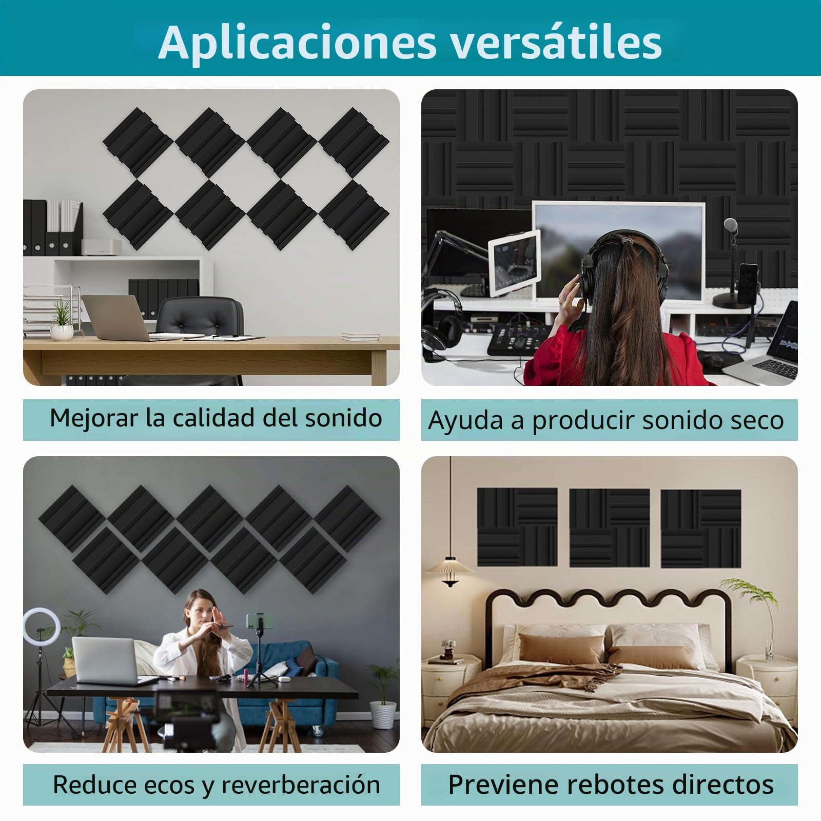 BXI Paneles de espuma acústica gruesa de 12 x 12 x 3 pulgadas en patrón de difusión, 12 difusores de espuma de absorción de sonido de alta densidad, azulejos acolchados de pared 3D insonorizados para