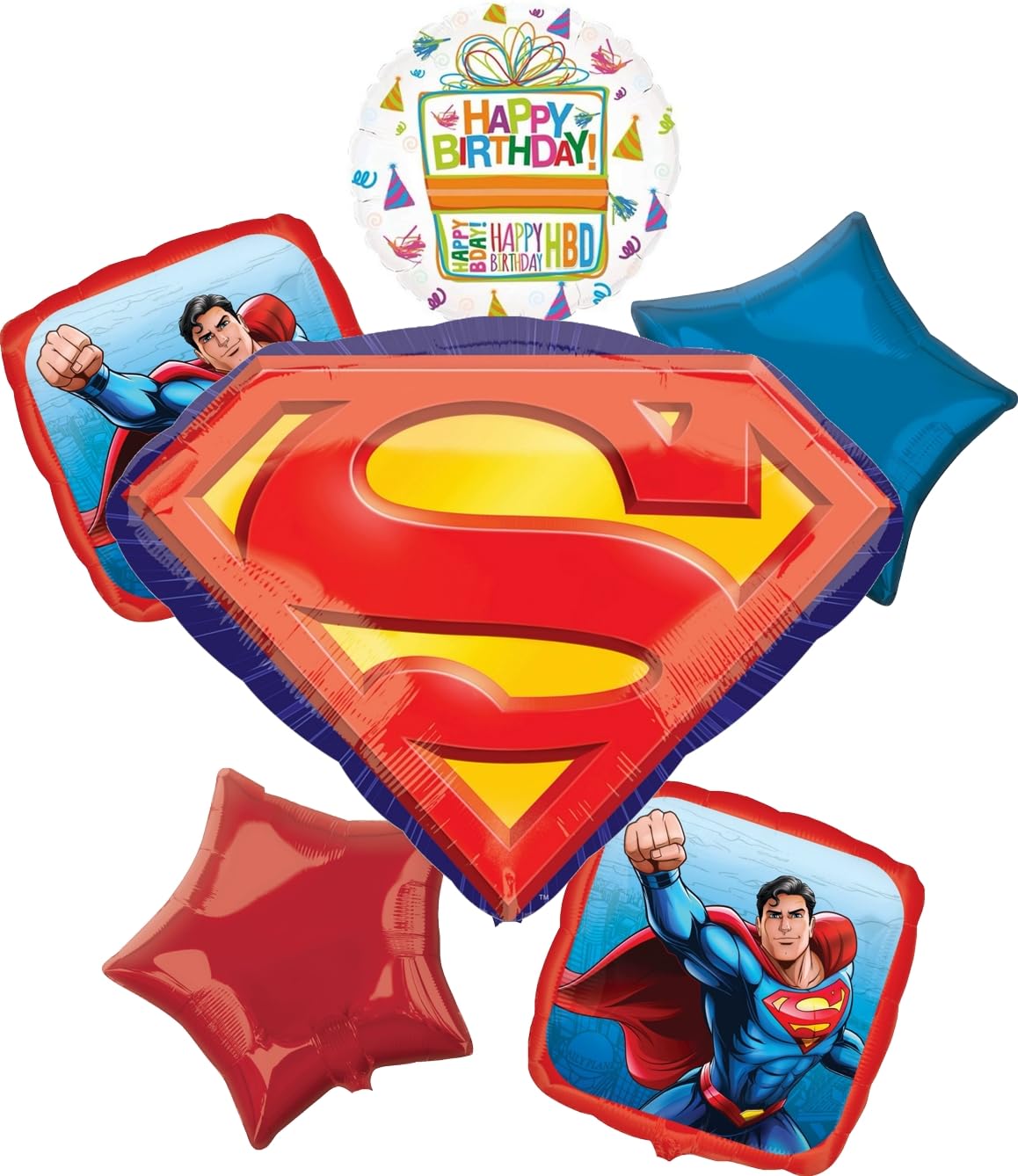 Anagram Superman Birthday Party Supplies 6pc Balloon Bouquet Decorations