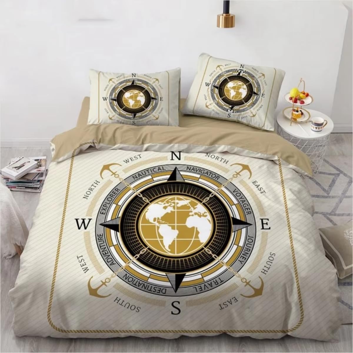 Housse de couette fermeture éclair anti-glisse et douce parure de lit navigation 240x260