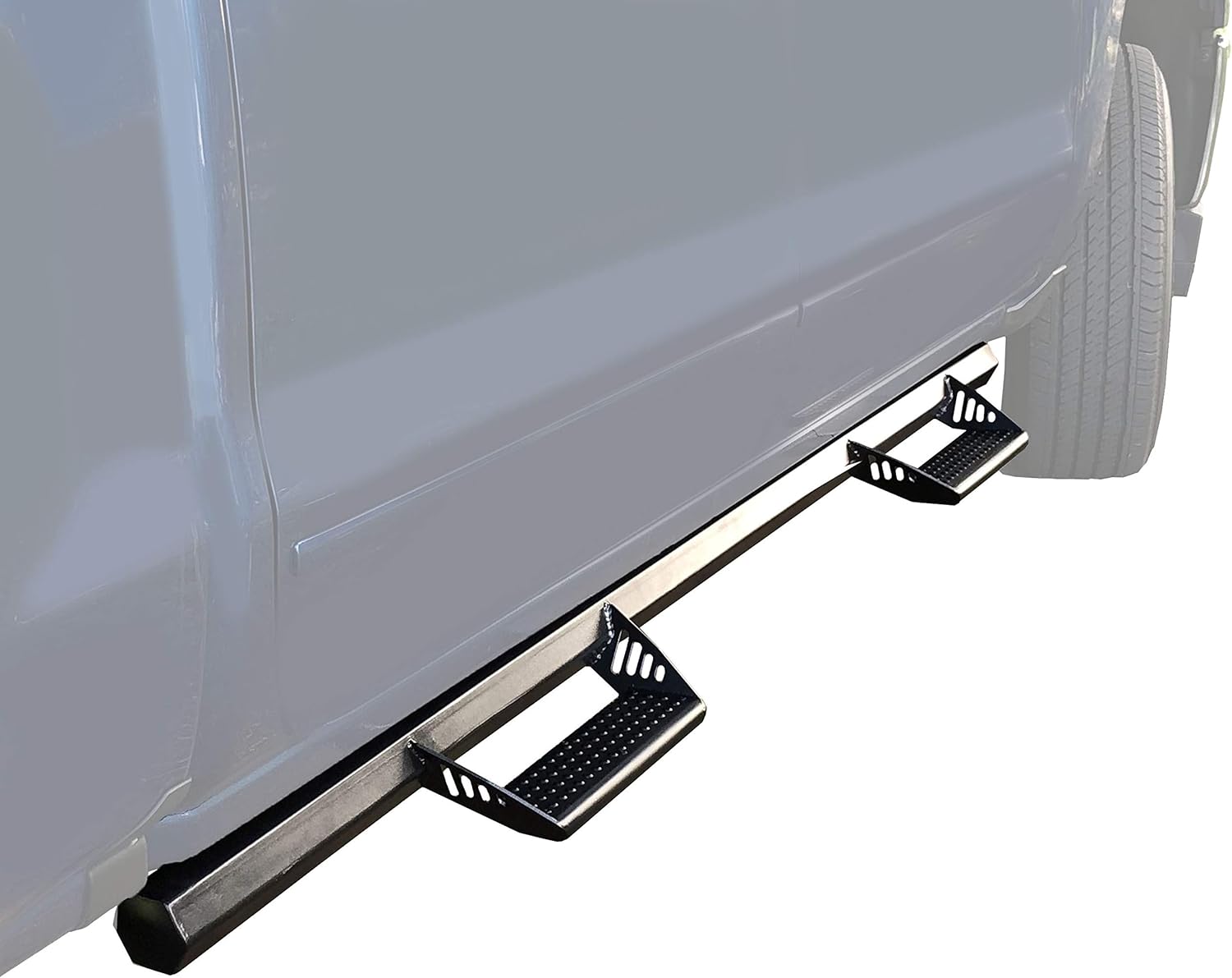 Yukon Trail LJX-TX-33 Coated Hexagon Style Running Board Fit Chevy Silverado/GMC Sierra Crew Cab Black Side Step Nerf Bar (Without DEF Tank)|2007-2019