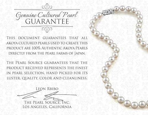 Miniatura 6 de The Pearl Source Juego de collar y aretes redondos de perlas cultivadas Akoya de oro de 14 quilates de 7 a 0.295in de longitud de princesa para